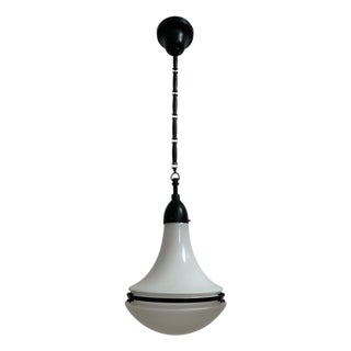 Vintage Industrial Bauhaus Opaline Milk Glass Pendant Light by Peter Behrens for Aeg, 1920s For Sale