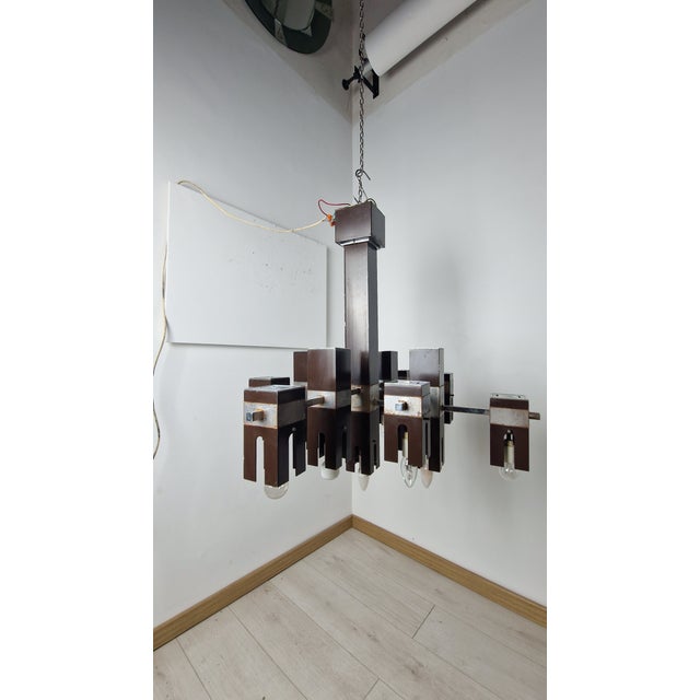 Brown Cubick Chandelier in Chrome Iron and Glass by Gaetano Sciolari for Sciolari, 1960s For Sale - Image 8 of 18