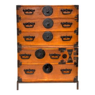 Antique Japanese 2-Part Sendai Elm Tansu Chest For Sale