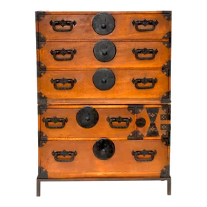 Antique Japanese 2-Part Sendai Elm Tansu Chest