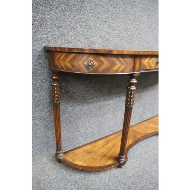 Ethan Allen Banded & Inlay Demi-Lune Console | Chairish