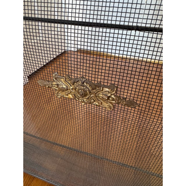 Large, Black Wire Mesh and Brass Fireplace Screen For Sale In Greenville, SC - Image 6 of 6