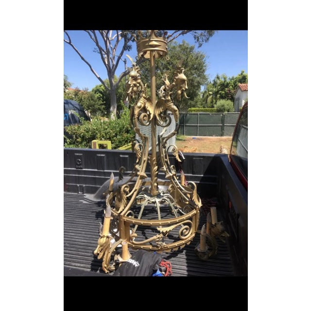 1920s Spanish Revival Gothic Mediterranean Iron Oversized Chandelier For Sale - Image 12 of 13