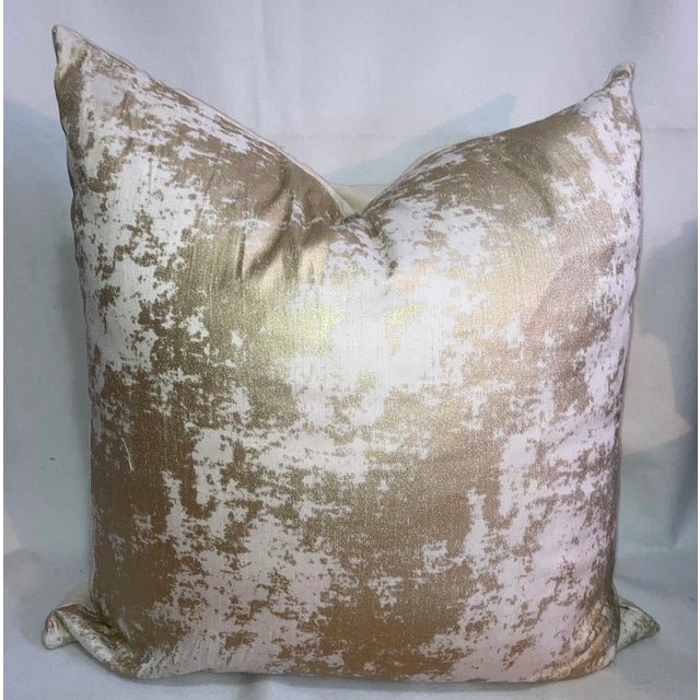 Contemporary Gold Metallic Abstract Printed Accent Pillow For Sale In New York - Image 6 of 6