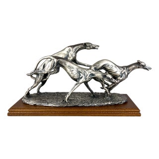 Vintage Silver Sculpture of Racing Greyhounds by Angelo Schiavon, Italy, 1950s For Sale