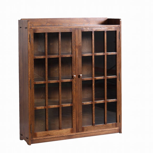 2020s Mission Oak 2 Door Bookcase With Glass Doors - Walnut For Sale - Image 5 of 13