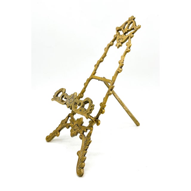 Brass Vintage Ornate Floral Brass Display Easel — Rococo Revival / Hollywood Regency / French Traditional For Sale - Image 8 of 9