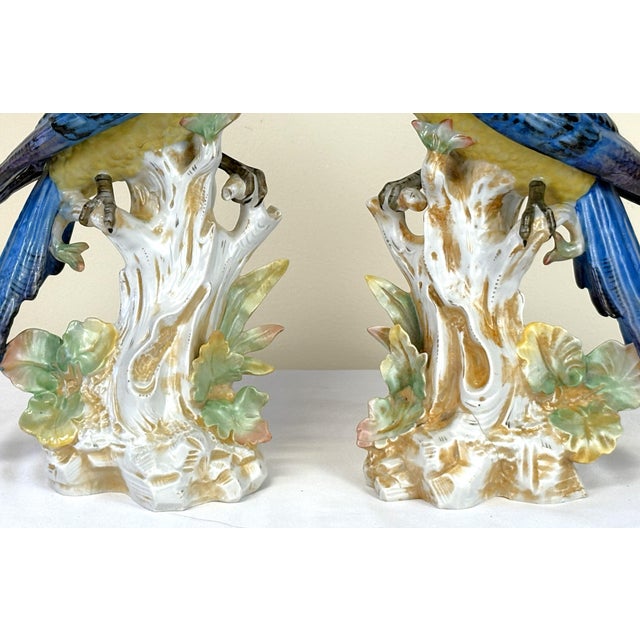 1940's Germany Hand Painted Large Porcelain Parrots- A Mirrored Pair For Sale - Image 18 of 18