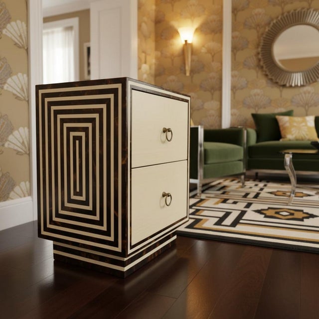 Wood Vintage Burled Walnut Faux Bone Inlay 2 Drawer Nightstand-Art Deco-Regency-Chest For Sale - Image 7 of 11