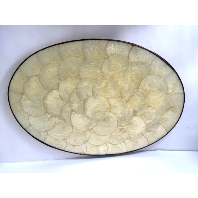 Contemporary 1980s Set of 6 Capiz Shell Oval Placemats With Natural Luster For Sale - Image 3 of 8