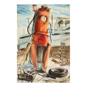 1950s "Gas Pump" Watercolor Painting by Eve Nethercott