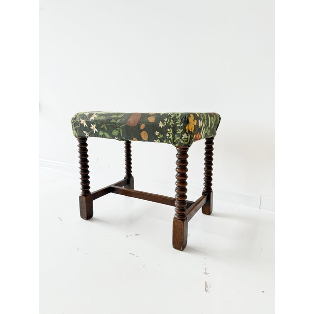 19th Century 19th Century Rustic Farmhouse Bobbin Turned Ottoman with Upholstered Seat For Sale - Image 5 of 13