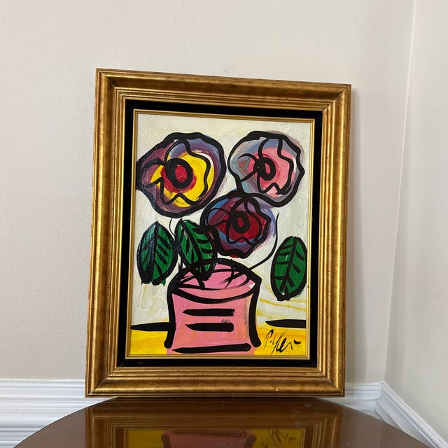 1970s Peter Keil Flowers Abstract Painting ~ Framed For Sale - Image 9 of 9
