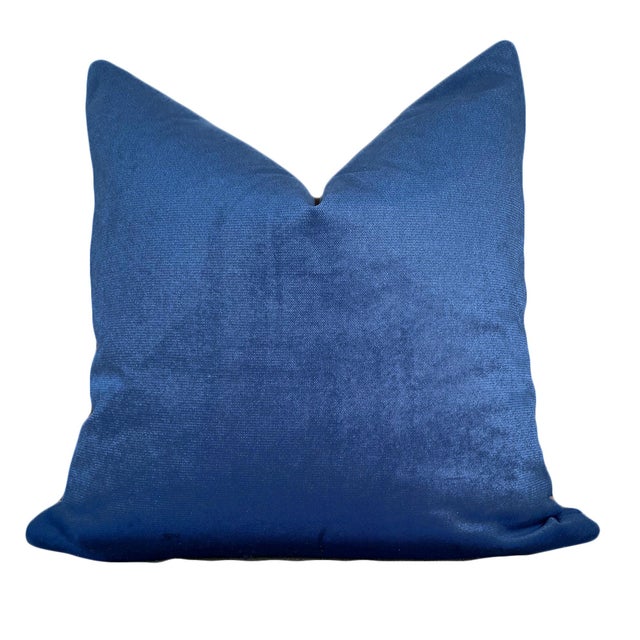 Blue Velvet Sofa Pillows - A Pair For Sale - Image 4 of 4