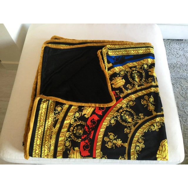 Versace Italian Gold/Black Velvet Throw Made From Upholstery Fabric For Sale - Image 4 of 12