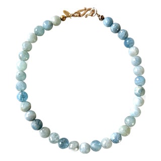 Aquamarine Faceted Beaded Necklace With Gold Tone Clap by Matthew Izzo For Sale