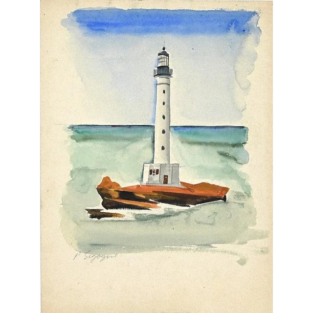 The Lighthouse is a very beautiful watercolor on cream-colored paper, realized by the artist Pierre Segogne. Hand-signed...