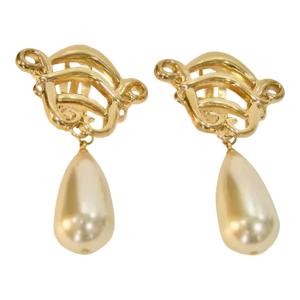 Vintage Karl Lagerfeld Gold- Plated Open Work Glass Pearl Drop Earrings - 2 Pieces