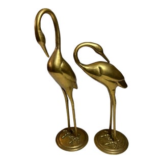 Vintage Mid-Century Modern Brass Crane Sculptures - a Pair For Sale