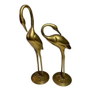 Vintage Mid-Century Modern Brass Crane Sculptures - a Pair