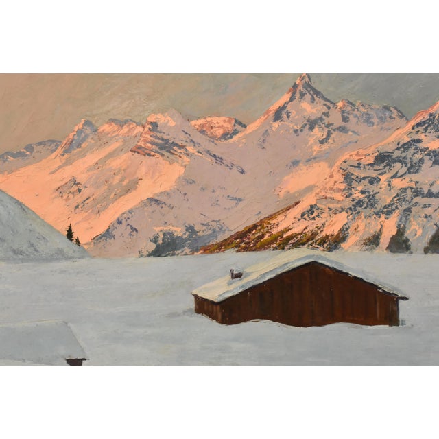 Lucien Quenard, Mountain Landscape with Snow-Covered Alps, Oil on Panel, Early 20th Century, Framed For Sale - Image 4 of 11