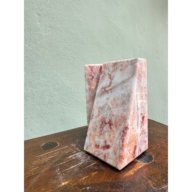 Art Deco Vintage Rose Pink Marble Wedge Bookends, a Pair — Mid-Century Modern Decor For Sale - Image 3 of 8