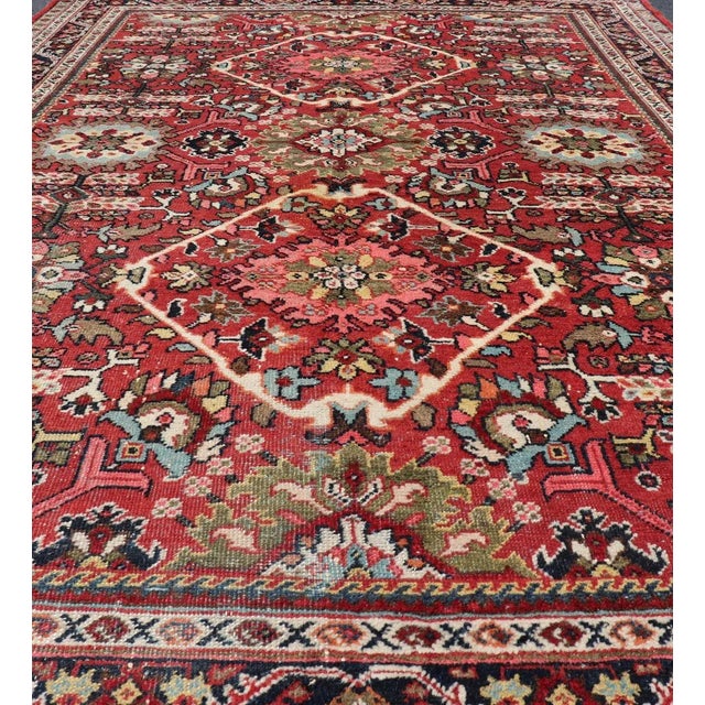 Persian Mid 20th Century Semi Antique Persian Mahal Rug With Medallion Design in Jewel Tones For Sale - Image 3 of 13