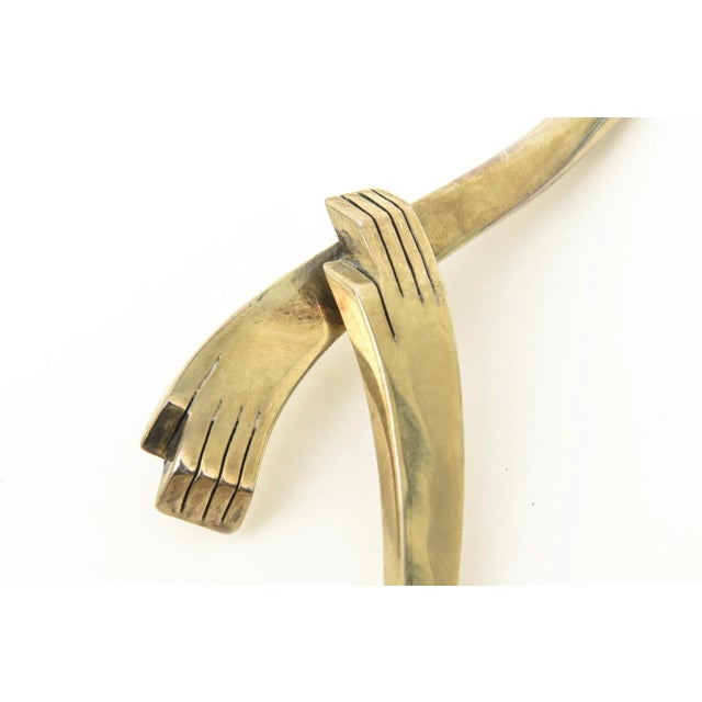 Brass Vintage Los Castillo Hallmarked Brass Interlocking Hands Collar Sculptural Necklace, 1950's For Sale - Image 8 of 12