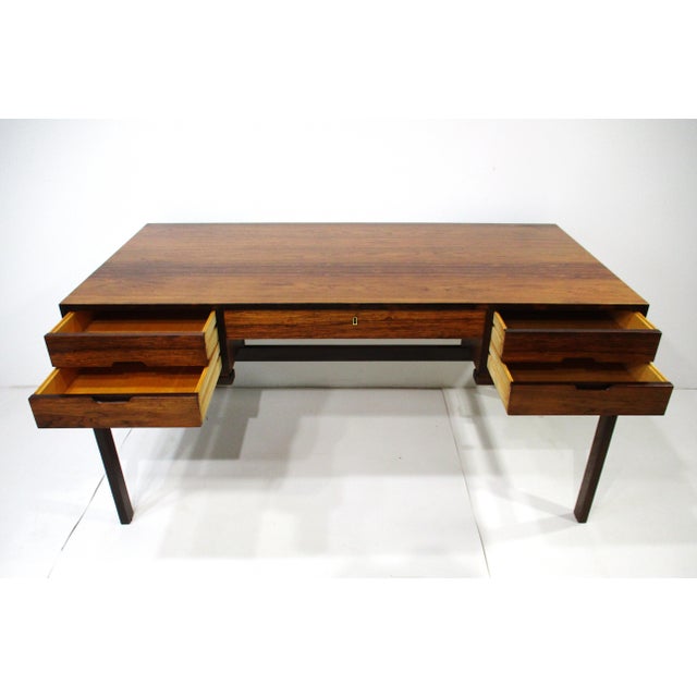 Brown Arne Wahl Iversen Executive Rosewood Writing Desk by Vinde Mobelfabrik Denmark For Sale - Image 8 of 18