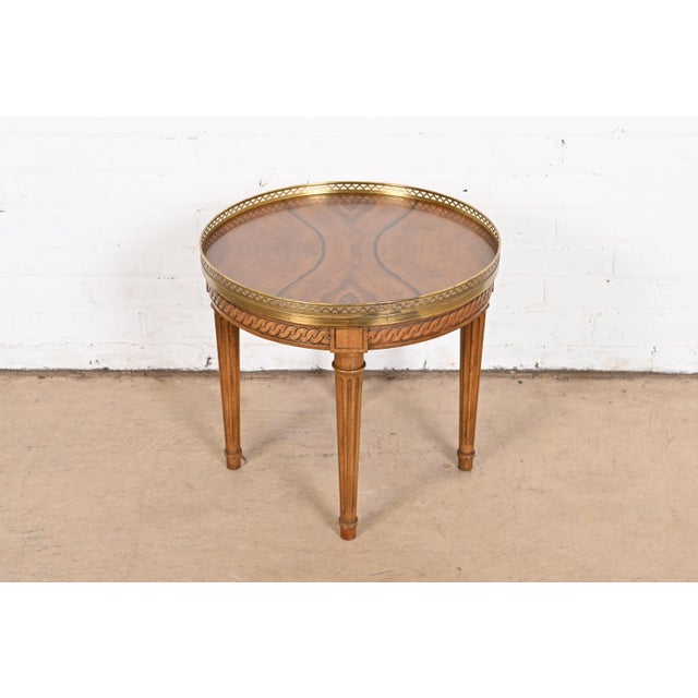 Baker Furniture French Regency Louis XVI Burled Walnut Tea Table For Sale - Image 9 of 12