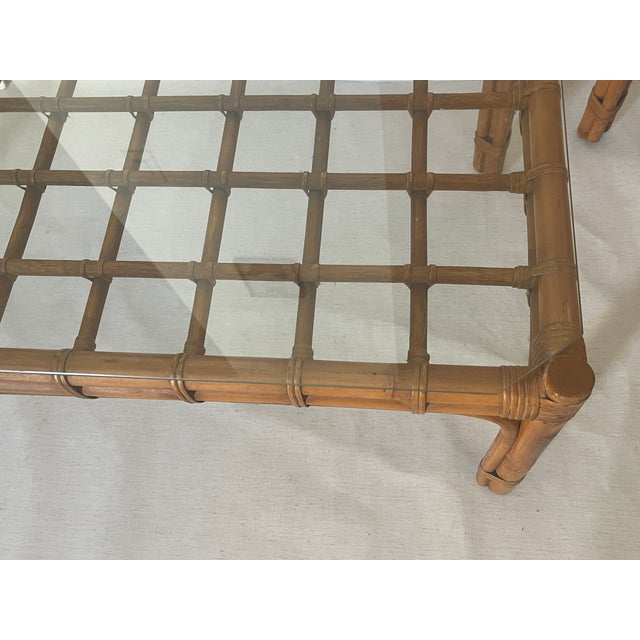1950s 1950 Mid Century Modern Bamboo W Glass Coffee Table For Sale - Image 5 of 5