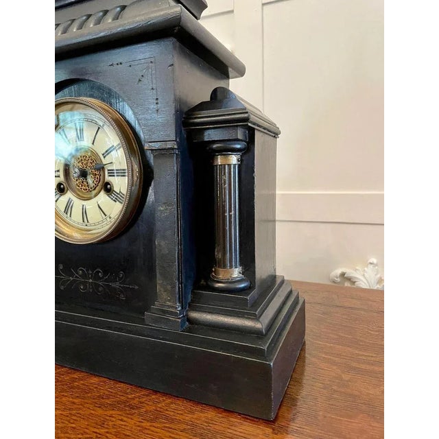 Mid 19th Century Large Victorian 19th Century Faux Marble Mantel Clock For Sale - Image 5 of 14