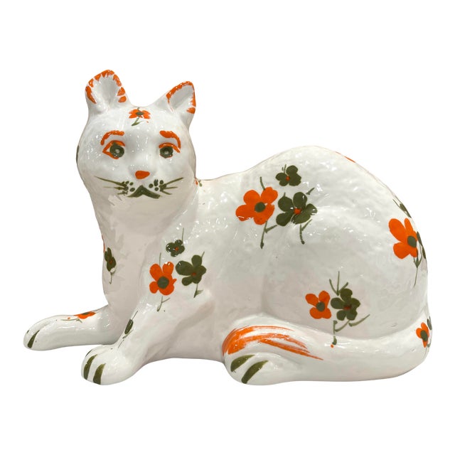 Mid Century Italian Hand Painted Cat | Chairish