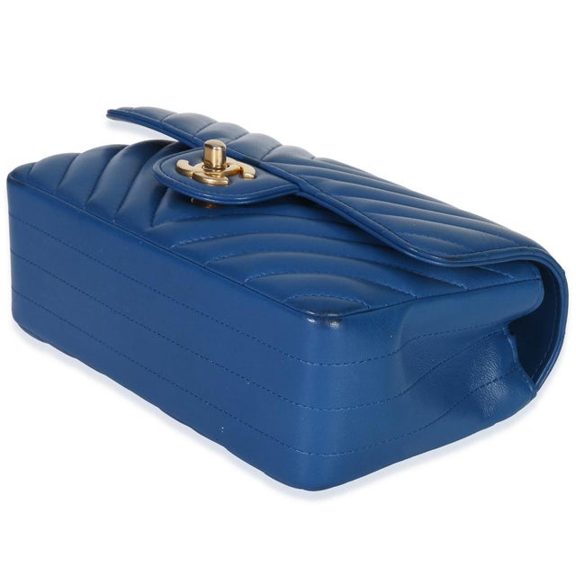Animal Skin Blue Lambskin Chevron Mini Rectangular Flap Bag For Sale - Image 7 of 9