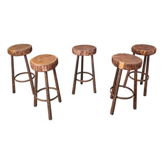 Vintage Tree Trunk Bar Stools, 1970s, Set of 5 For Sale