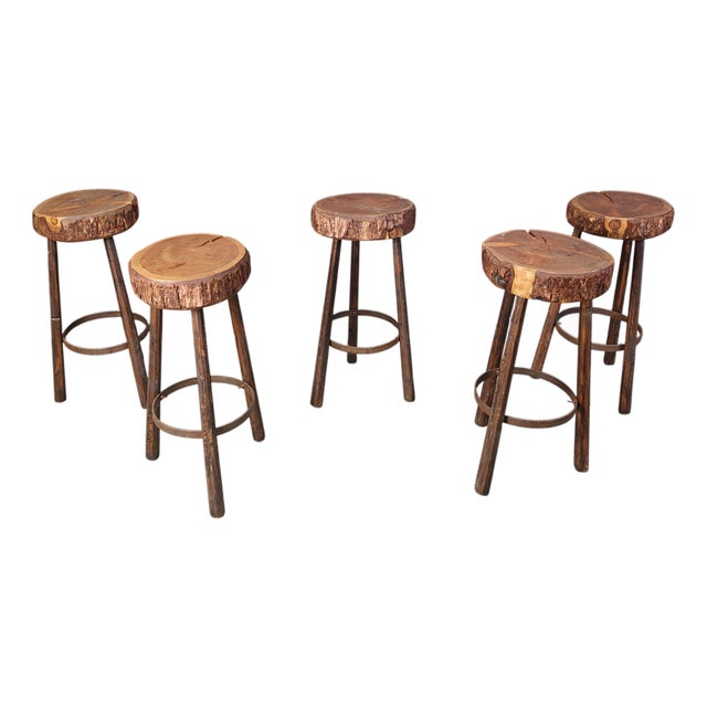 Vintage Tree Trunk Bar Stools, 1970s, Set of 5 For Sale