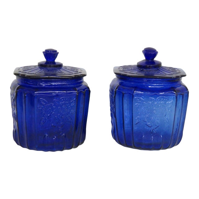 Anchor Hocking Mayfair Cobalt Blue Cookie Biscuit Jars With Lid a Pair Chairish