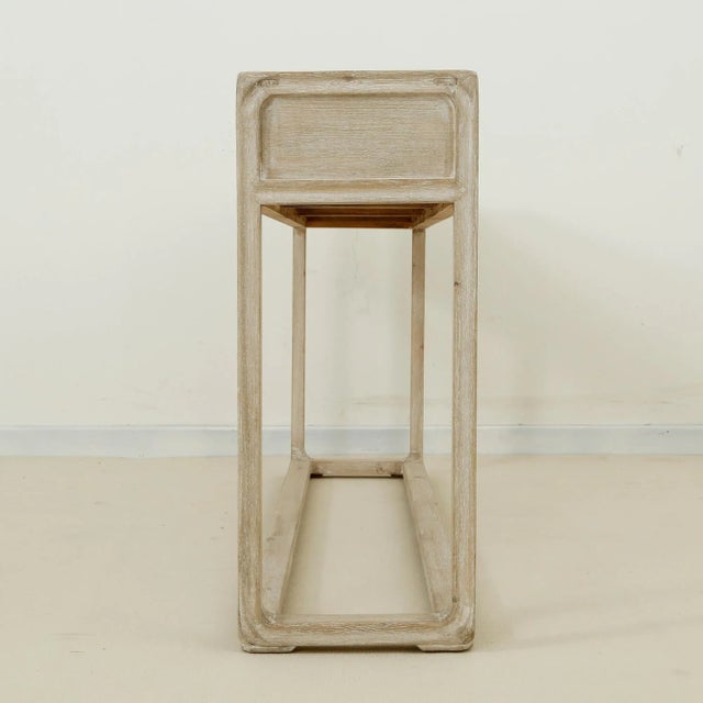 Contemporary Weathered White Wash Reclaimed Pine Wood Peking Ming Console Table With Three Drawers For Sale - Image 4 of 9