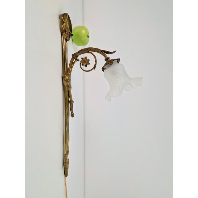 Art Noveau Brass Wall Sconce Light with Flowers and Ribbons, France, 1930s For Sale - Image 15 of 18
