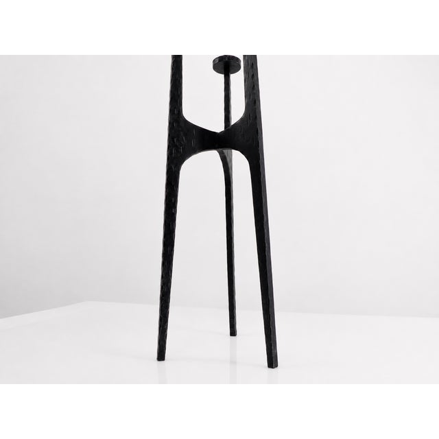 Large Brutalist Tripod Chandelier in Hammered Wrought Iron, Europe, 1960 For Sale - Image 4 of 11