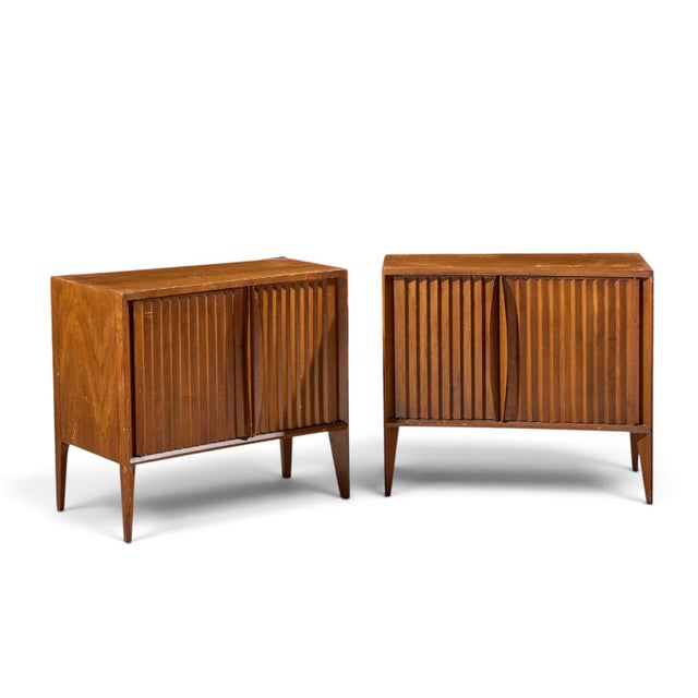 Unagusta Mid Century Walnut Curved Nightstands - Pair Each nightstand measures: 28 wide x 16.75 deep x 24.75 inches high...