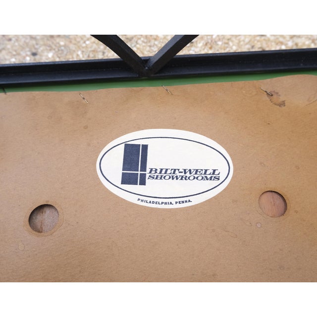 Resin Cast Abalone Shell Round Top Outdoor Table 4 Cane Back Chairs Iron Set - 5 Piece Set For Sale - Image 9 of 12