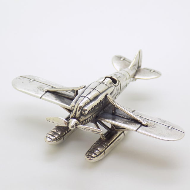 Vintage Italian Handmade Genuine Silver Seaplane Floatplane Figurine Miniature Sculpture, 1970s For Sale - Image 9 of 16
