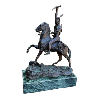 1970s Frederic Remington Bronze Indian on Horse W/Knife Signed ! For Sale