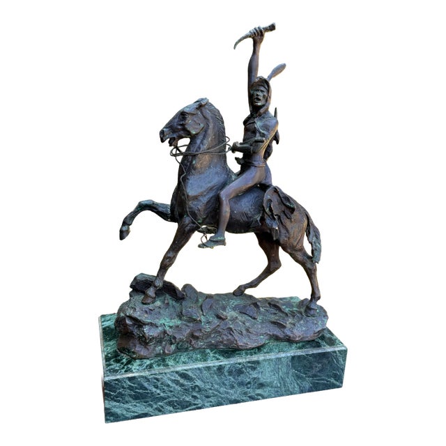 1970s Frederic Remington Bronze Indian on Horse W/Knife Signed ! For Sale