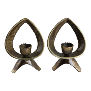 Mid-Century Modern Brass Candlestick Holders- a Pair