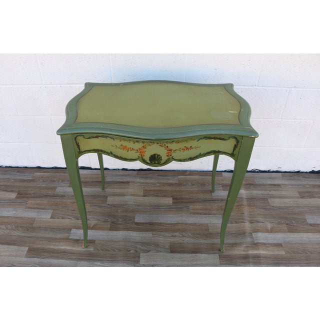 French Provincial 1950s French Provincial Hand-Painted Writing Table / Vanity Desk For Sale - Image 3 of 18