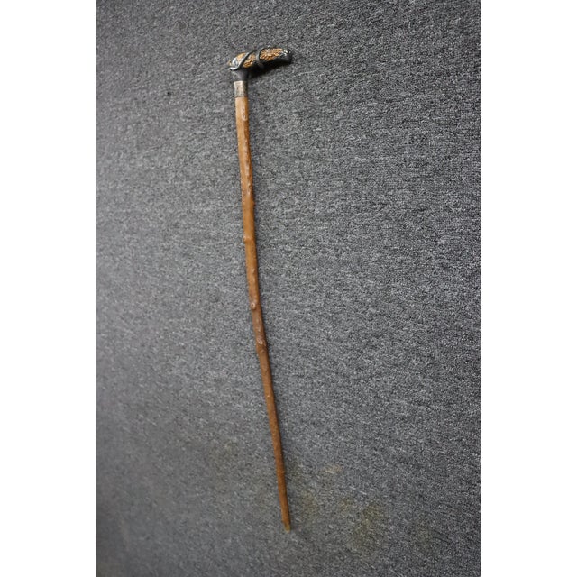 English Antique English Country Walking Stick With Deer Antler and Silver Handle For Sale - Image 3 of 16