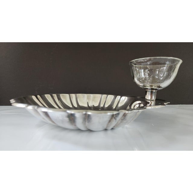 Mid-Century Modern Mid 20th Century Mid-Century Modern Eton Silver-Plated Shell Shrimp Cocktail Server With Original Glass Sauce Cup For Sale - Image 3 of 14