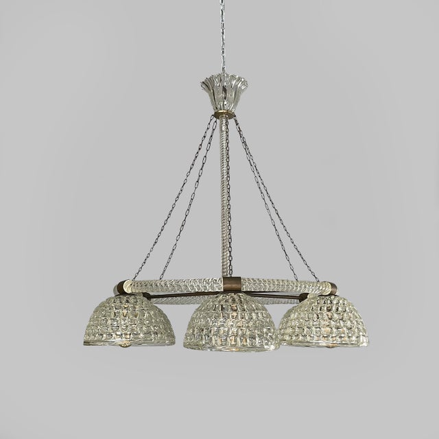Art Deco Italian Glass and Brass Chandelier, 1930s For Sale - Image 3 of 11